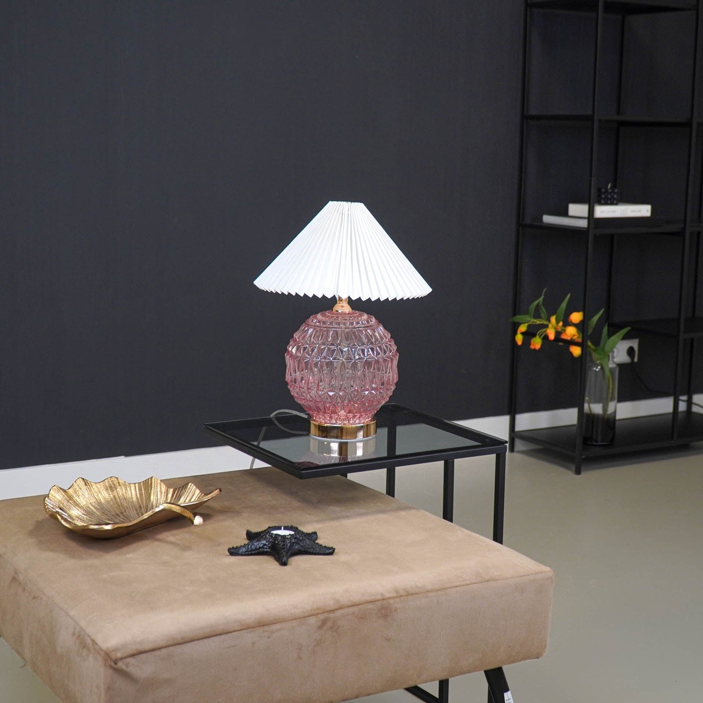 Table Lamp - Crystal Ball - Glass - Pink - 19x19x20cm
