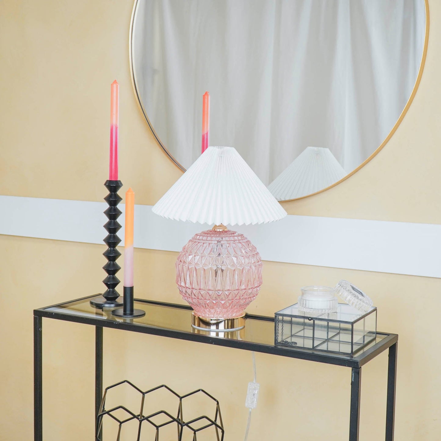Table Lamp - Crystal Ball - Glass - Pink - 19x19x20cm