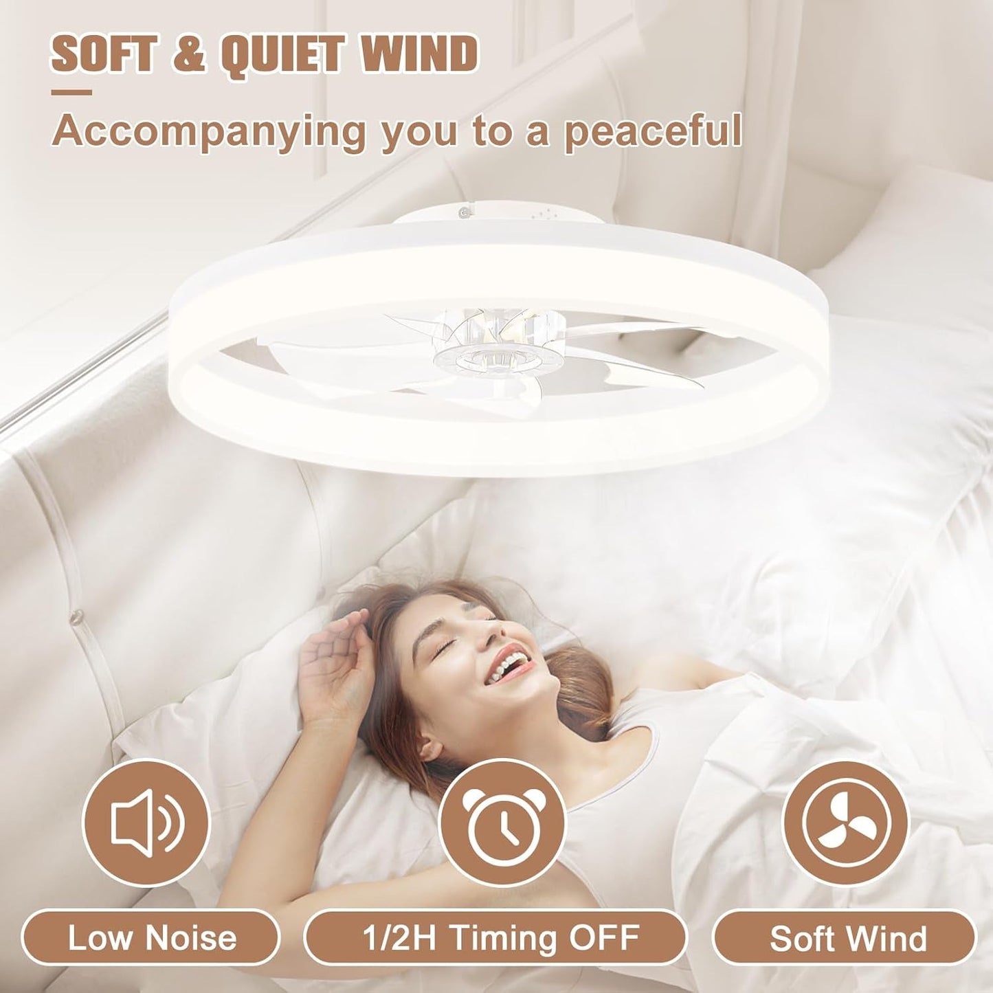 23.6" White Low Profile LED Fan Light