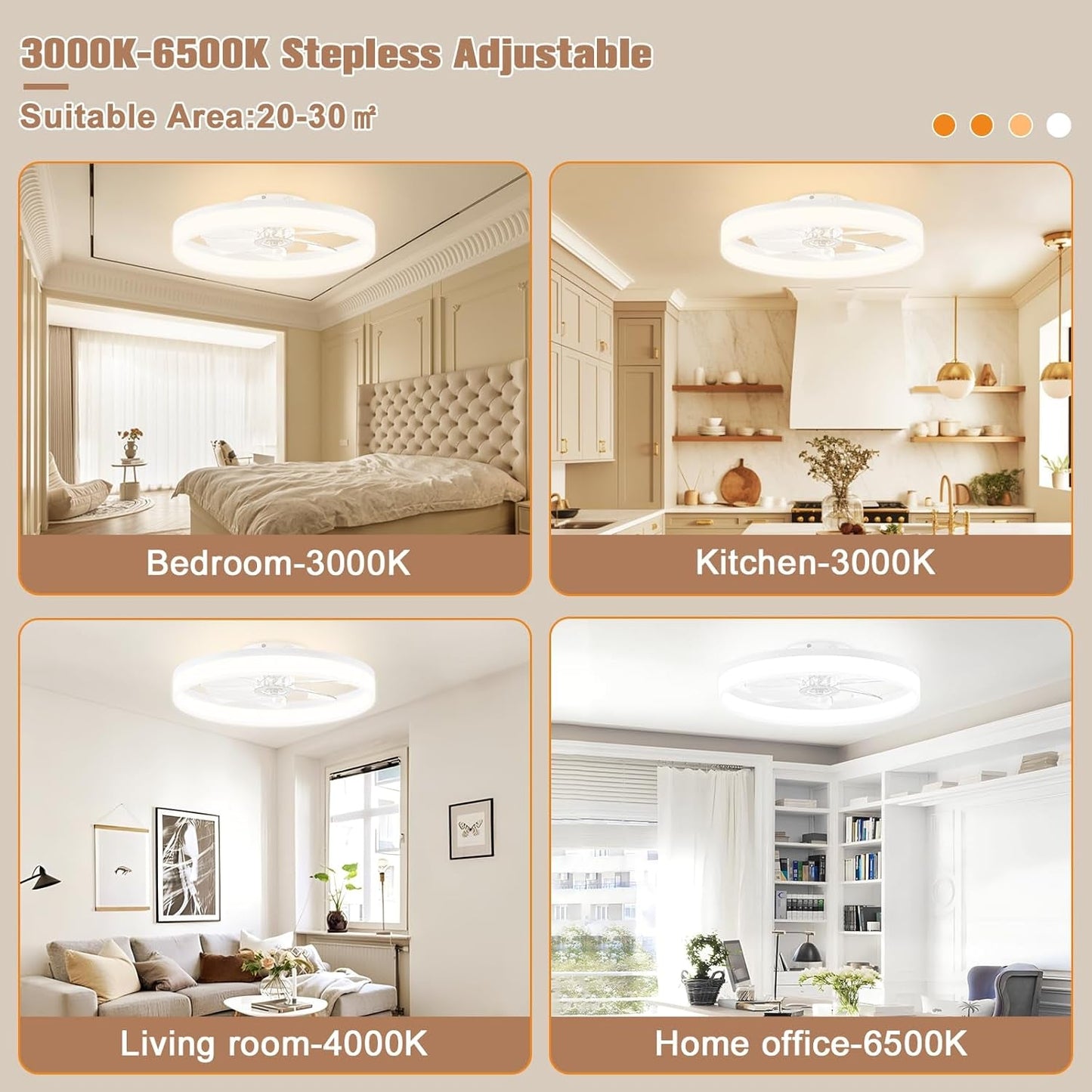 23.6" White Low Profile LED Fan Light